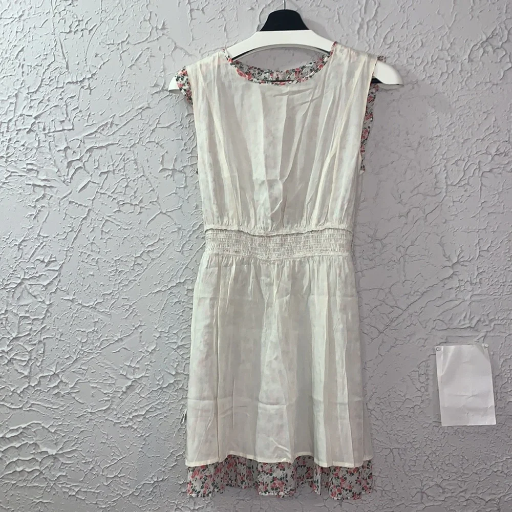 STORIA Ruffle Layer Ditzy Floral Mini Dress Pink White Medium Sleeveless Party